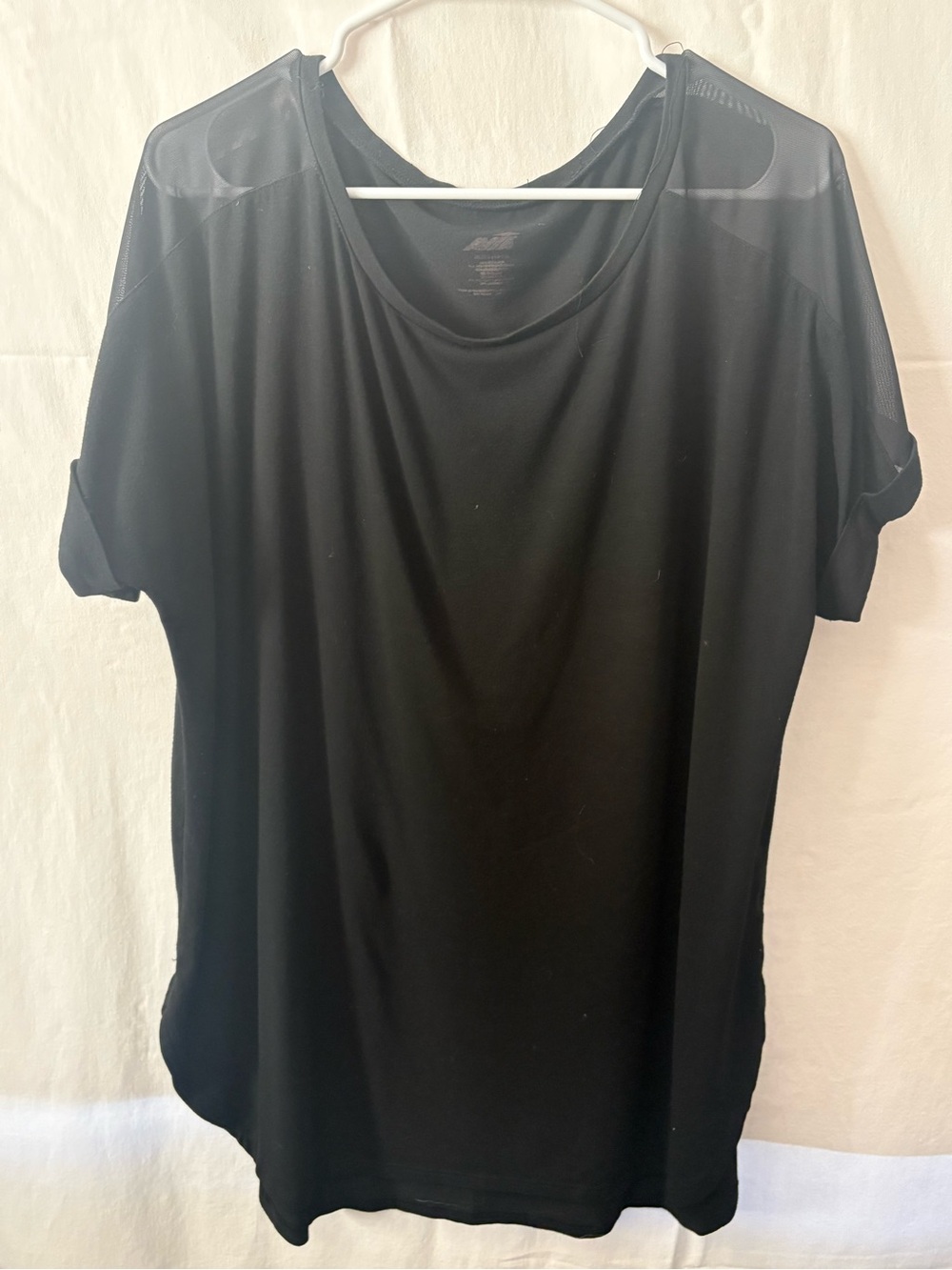 Avia Black Short Sleeve Tee with Sheer Shoulder Panels